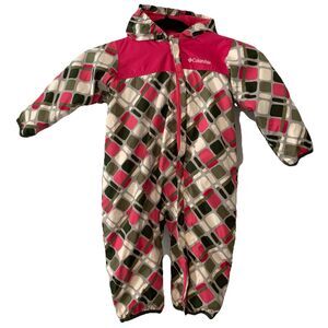 Columbia Baby Girl 12 M Hunting Snow Suit Fleece Lined Removable Pink Grey Cuffs